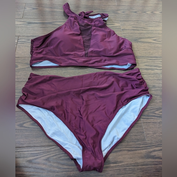 SHEIN Swim Set Plus Size 4xl Contrast Mesh Ruched Bikini - Picture 4 of 4